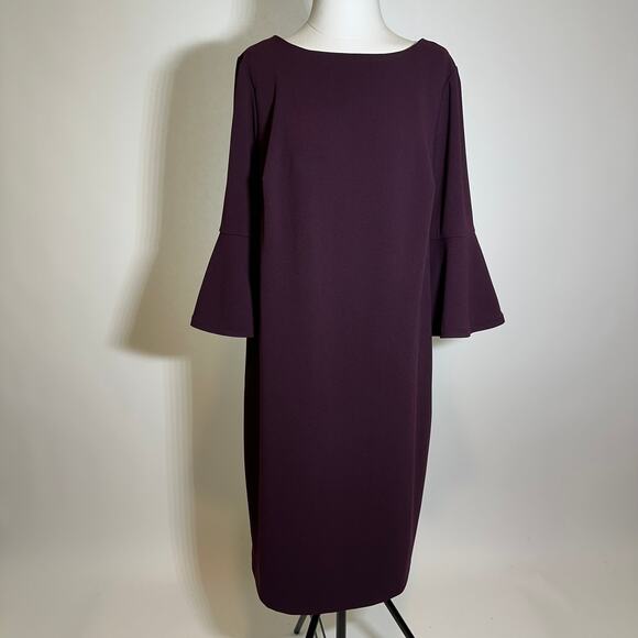 Calvin Klein Plum 3/4 Bell Sleeves Sheath Career Dress Womens Plus Size 14W - Picture 1 of 9